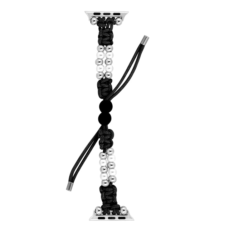 For Apple Watch Ultra 49mm Paracord Row Beads Drawstring Braided Watch Band(Black) by buy2fix