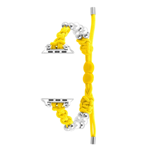 For Apple Watch Ultra 49mm Paracord Row Beads Drawstring Braided Watch Band(Yellow) by buy2fix