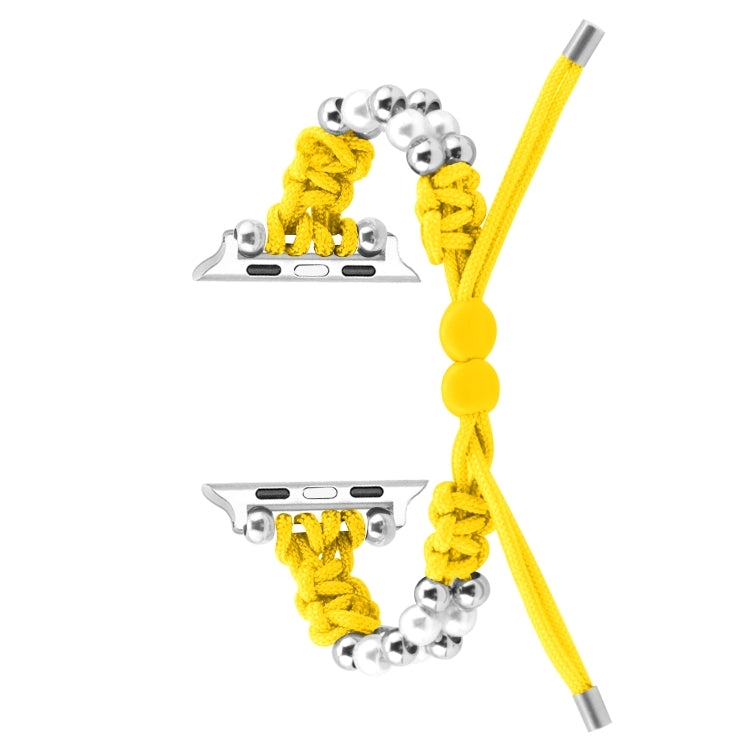 For Apple Watch Ultra 49mm Paracord Row Beads Drawstring Braided Watch Band(Yellow) by buy2fix