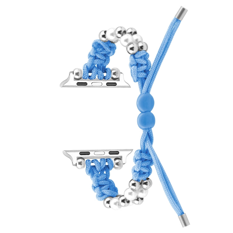 For Apple Watch Ultra 49mm Paracord Row Beads Drawstring Braided Watch Band(Blue) by buy2fix