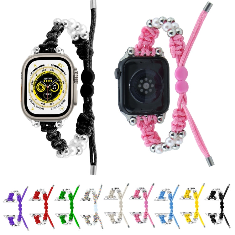 For Apple Watch Ultra 49mm Paracord Row Beads Drawstring Braided Watch Band(Yellow) by buy2fix