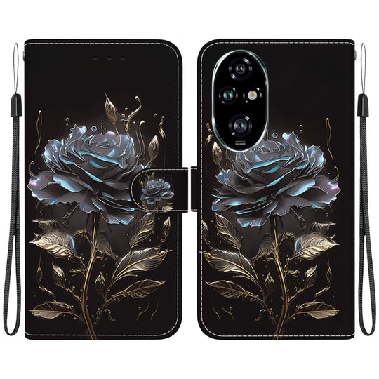 For Honor 200 Pro Crystal Texture Colored Drawing Leather Phone Case(Black Rose)