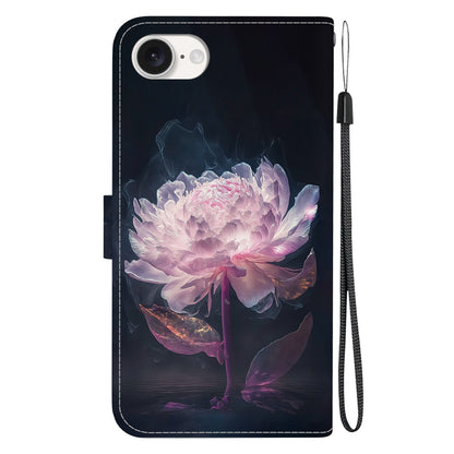 For iPhone 16e Crystal Texture Colored Drawing Leather Phone Case(Purple Peony) by buy2fix