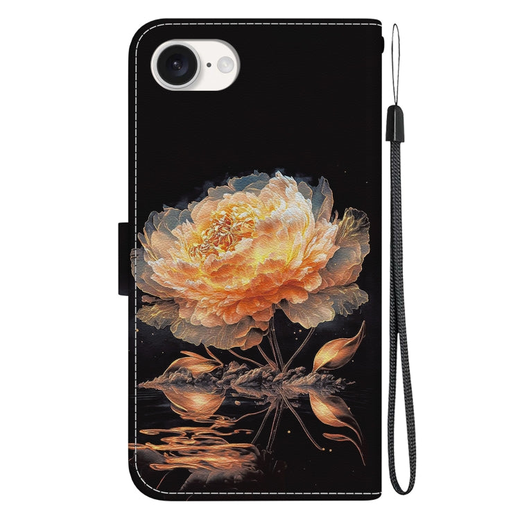 For iPhone 16e Crystal Texture Colored Drawing Leather Phone Case(Gold Peony) by buy2fix