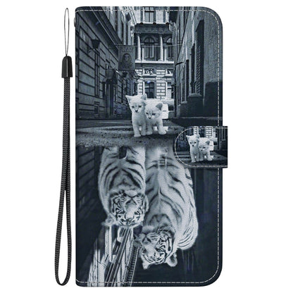 For iPhone 16e Crystal Texture Colored Drawing Leather Phone Case(Cat Tiger Reflection) by buy2fix