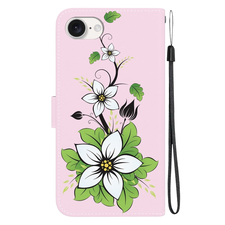 For iPhone 16e Crystal Texture Colored Drawing Leather Phone Case(Lily) by buy2fix