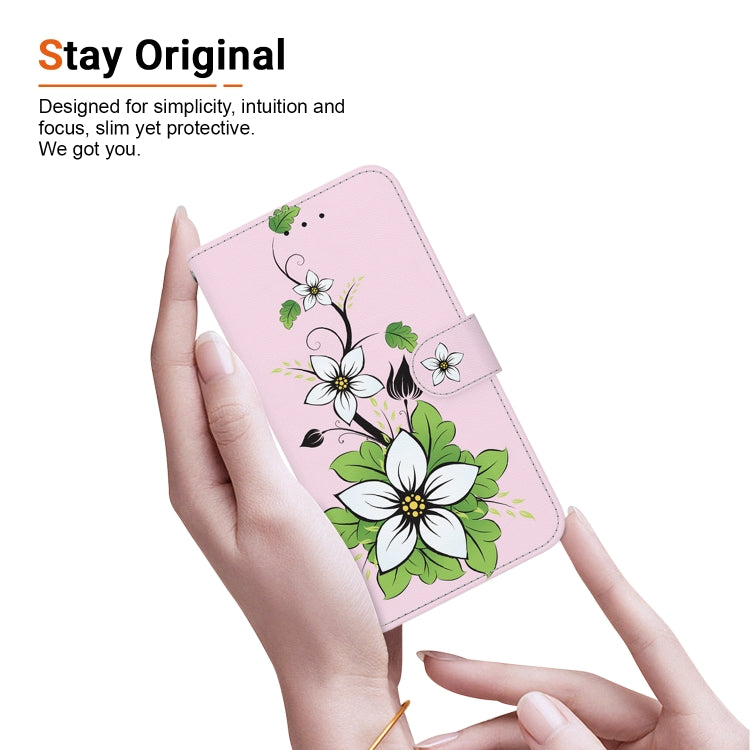 For iPhone 16e Crystal Texture Colored Drawing Leather Phone Case(Lily) by buy2fix