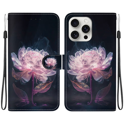 For iPhone 16 Pro Max Crystal Texture Colored Drawing Leather Phone Case(Purple Peony) by buy2fix
