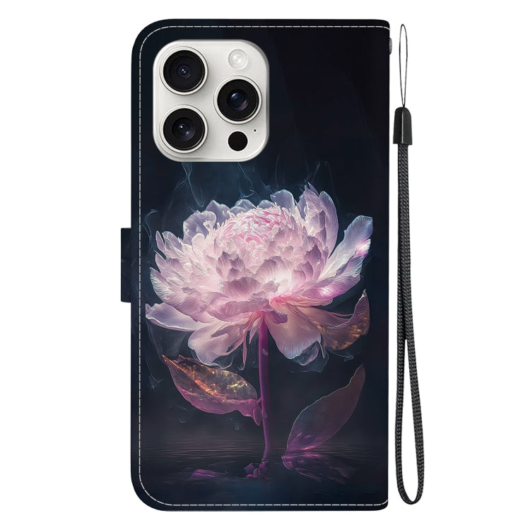 For iPhone 16 Pro Max Crystal Texture Colored Drawing Leather Phone Case(Purple Peony) by buy2fix