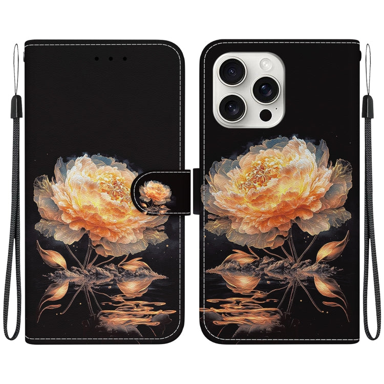 For iPhone 16 Pro Max Crystal Texture Colored Drawing Leather Phone Case(Gold Peony) by buy2fix