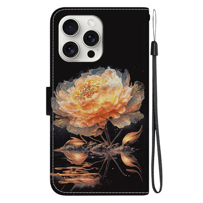 For iPhone 16 Pro Max Crystal Texture Colored Drawing Leather Phone Case(Gold Peony) by buy2fix