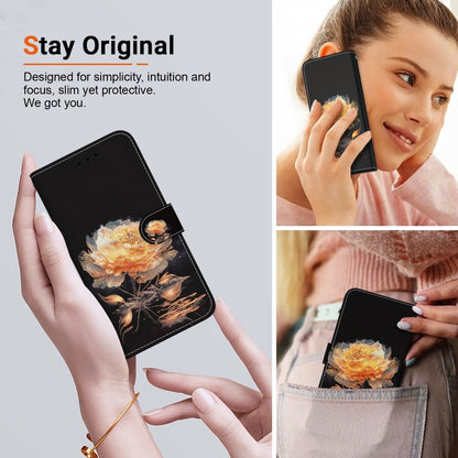 For iPhone 16 Pro Max Crystal Texture Colored Drawing Leather Phone Case(Gold Peony) by buy2fix