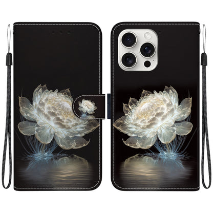For iPhone 16 Pro Max Crystal Texture Colored Drawing Leather Phone Case(Crystal Peony) by buy2fix