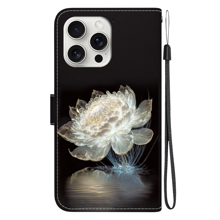 For iPhone 16 Pro Max Crystal Texture Colored Drawing Leather Phone Case(Crystal Peony) by buy2fix
