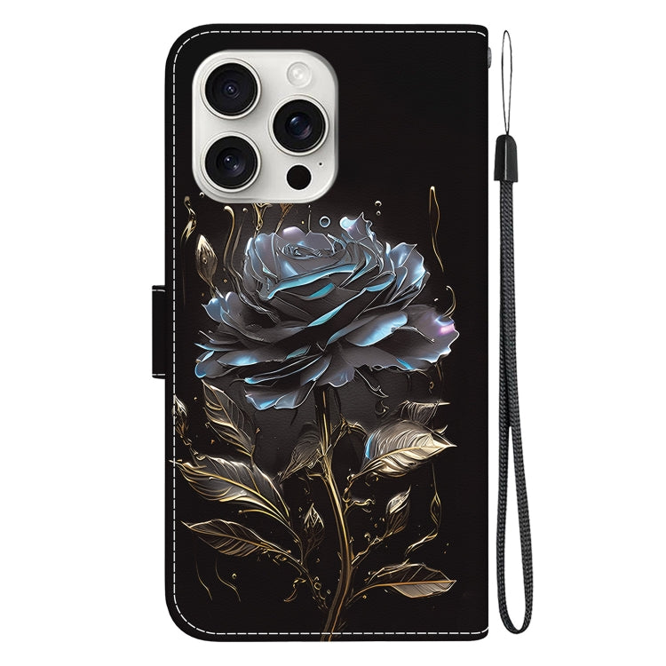 For iPhone 16 Pro Max Crystal Texture Colored Drawing Leather Phone Case(Black Rose) by buy2fix
