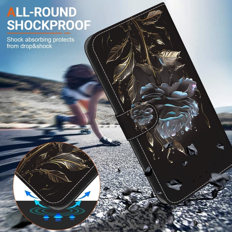 For iPhone 16 Pro Max Crystal Texture Colored Drawing Leather Phone Case(Black Rose) by buy2fix