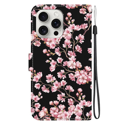 For iPhone 16 Pro Max Crystal Texture Colored Drawing Leather Phone Case(Plum Bossom) by buy2fix