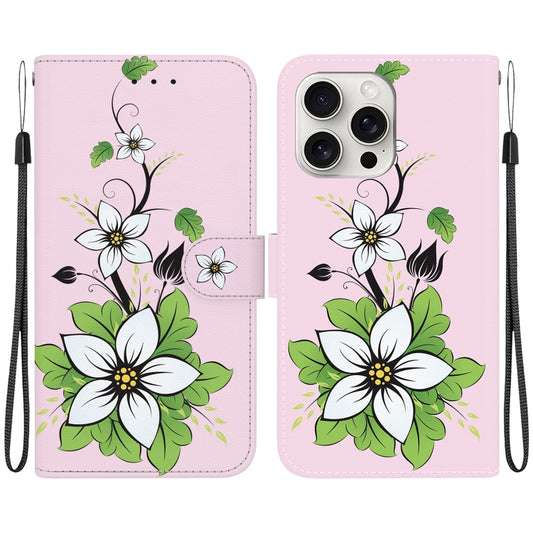 For iPhone 16 Pro Max Crystal Texture Colored Drawing Leather Phone Case(Lily) by buy2fix