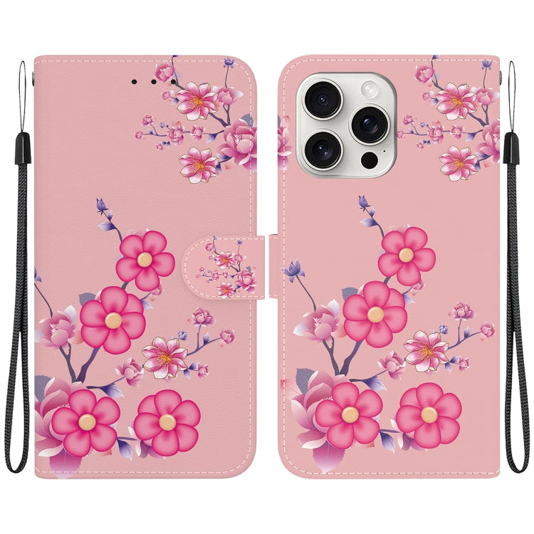 For iPhone 16 Pro Max Crystal Texture Colored Drawing Leather Phone Case(Cherry Blossoms) by buy2fix