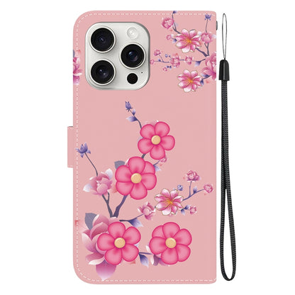 For iPhone 16 Pro Max Crystal Texture Colored Drawing Leather Phone Case(Cherry Blossoms) by buy2fix