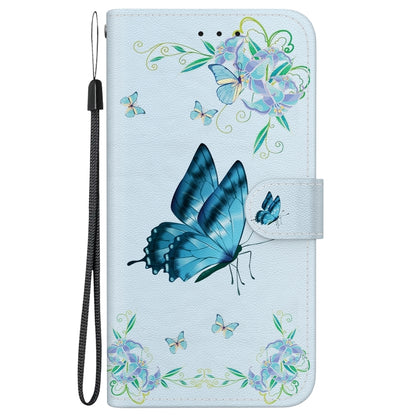 For iPhone 16 Pro Max Crystal Texture Colored Drawing Leather Phone Case(Blue Pansies) by buy2fix