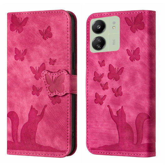 For Xiaomi Redmi 13C / POCO C65 Butterfly Cat Embossing Flip Leather Phone Case(Red) - Xiaomi Cases by buy2fix | Online Shopping UK | buy2fix