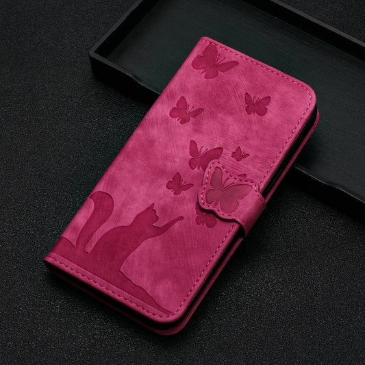 For Xiaomi Redmi 13C / POCO C65 Butterfly Cat Embossing Flip Leather Phone Case(Red) by buy2fix