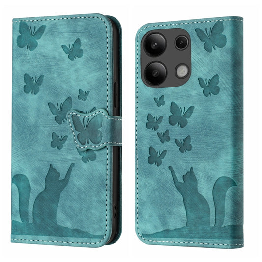 For Xiaomi Redmi Note 13 4G Butterfly Cat Embossing Flip Leather Phone Case(Wathet) - Xiaomi Cases by buy2fix | Online Shopping UK | buy2fix