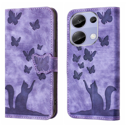 For Xiaomi Redmi Note 13 Pro 4G Butterfly Cat Embossing Flip Leather Phone Case(Purple) - Xiaomi Cases by buy2fix | Online Shopping UK | buy2fix