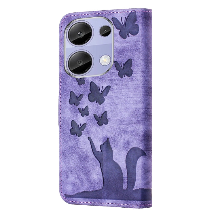 For Xiaomi Redmi Note 13 Pro 4G Butterfly Cat Embossing Flip Leather Phone Case(Purple) - Xiaomi Cases by buy2fix | Online Shopping UK | buy2fix