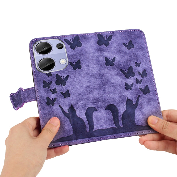 For Xiaomi Redmi Note 13 Pro 4G Butterfly Cat Embossing Flip Leather Phone Case(Purple) - Xiaomi Cases by buy2fix | Online Shopping UK | buy2fix