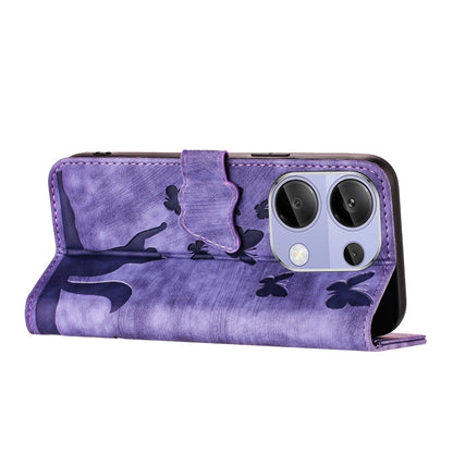 For Xiaomi Redmi Note 13 Pro 4G Butterfly Cat Embossing Flip Leather Phone Case(Purple) - Xiaomi Cases by buy2fix | Online Shopping UK | buy2fix