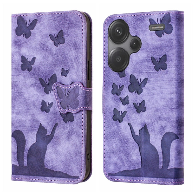 For Xiaomi Redmi Note 13 Pro+ 5G Butterfly Cat Embossing Flip Leather Phone Case(Purple) - Xiaomi Cases by buy2fix | Online Shopping UK | buy2fix
