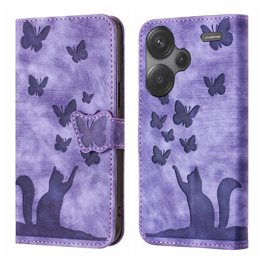 For Xiaomi Redmi Note 13 Pro+ 5G Butterfly Cat Embossing Flip Leather Phone Case(Purple) - Xiaomi Cases by buy2fix | Online Shopping UK | buy2fix