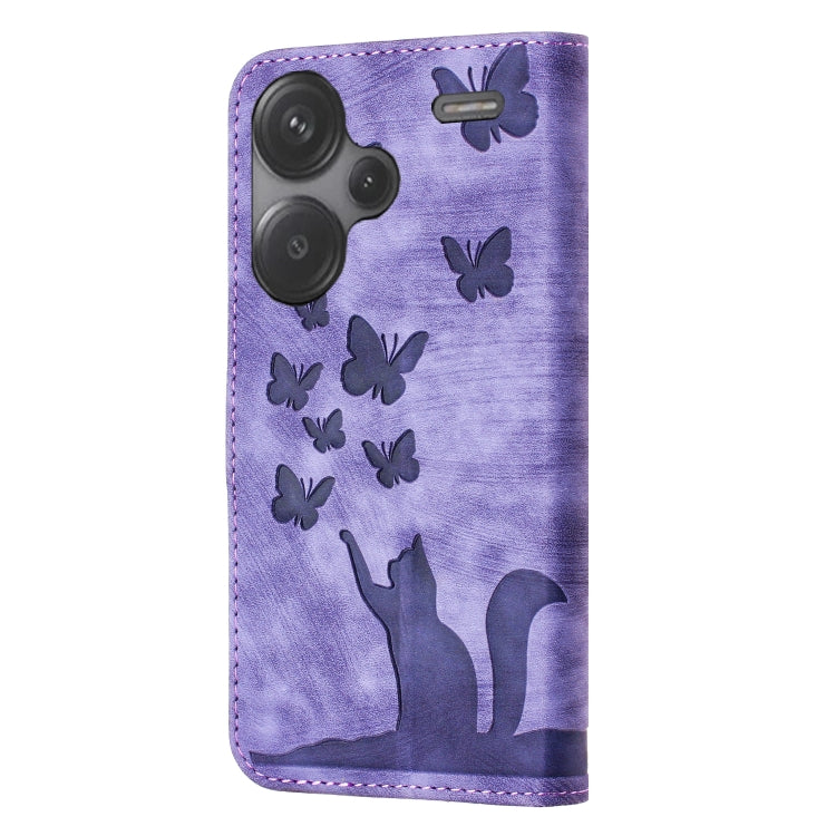 For Xiaomi Redmi Note 13 Pro+ 5G Butterfly Cat Embossing Flip Leather Phone Case(Purple) - Xiaomi Cases by buy2fix | Online Shopping UK | buy2fix