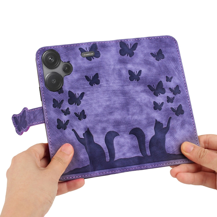 For Xiaomi Redmi Note 13 Pro+ 5G Butterfly Cat Embossing Flip Leather Phone Case(Purple) - Xiaomi Cases by buy2fix | Online Shopping UK | buy2fix