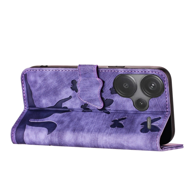 For Xiaomi Redmi Note 13 Pro+ 5G Butterfly Cat Embossing Flip Leather Phone Case(Purple) - Xiaomi Cases by buy2fix | Online Shopping UK | buy2fix