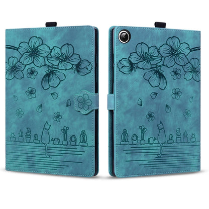 For Samsung Galaxy Tab A11+ / A9+ Cartoon Sakura Cat Embossed Leather Tablet Case(Green) by buy2fix