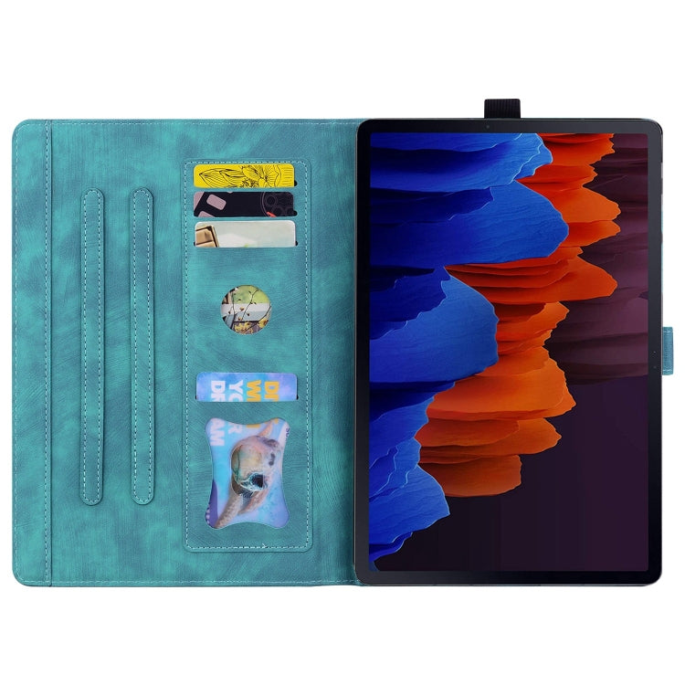 For Samsung Galaxy Tab S10 Ultra /S11 Ultra Cartoon Sakura Cat Embossed Leather Tablet Case(Green) - Galaxy Tab S9 Ultra Cases by buy2fix | Online Shopping UK | buy2fix