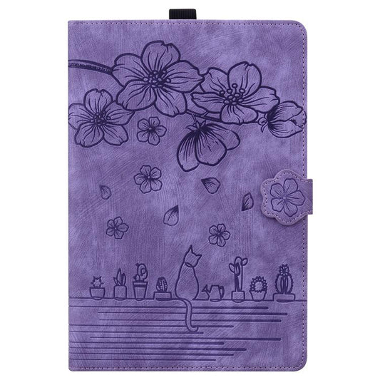 For Samsung Galaxy Tab S10 FE+ Cartoon Sakura Cat Embossed Leather Tablet Case(Purple) - Galaxy Tab S10 FE+ by buy2fix | Online Shopping UK | buy2fix