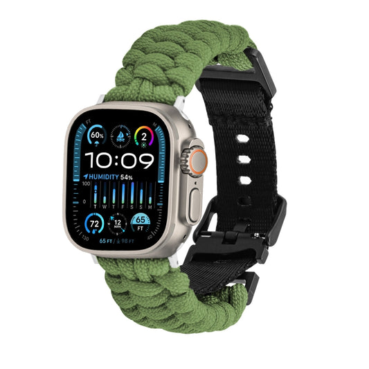 For Apple Watch Ultra 2 49mm Paracord Plain Braided Webbing Buckle Watch Band(Army Green) by buy2fix