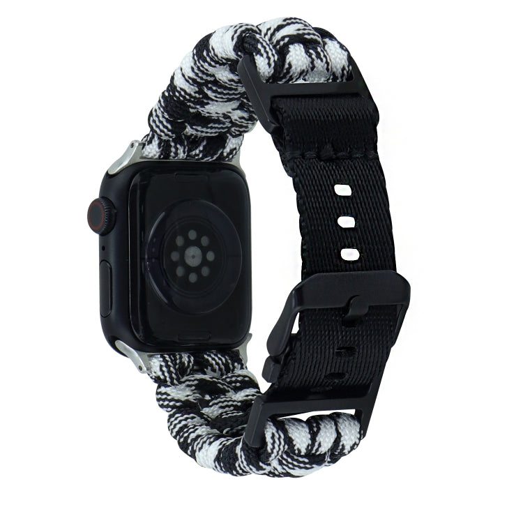 For Apple Watch Ultra 2 49mm Paracord Plain Braided Webbing Buckle Watch Band(Black White) by buy2fix