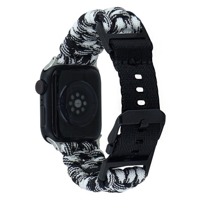 For Apple Watch Ultra 2 49mm Paracord Plain Braided Webbing Buckle Watch Band(Black White) by buy2fix