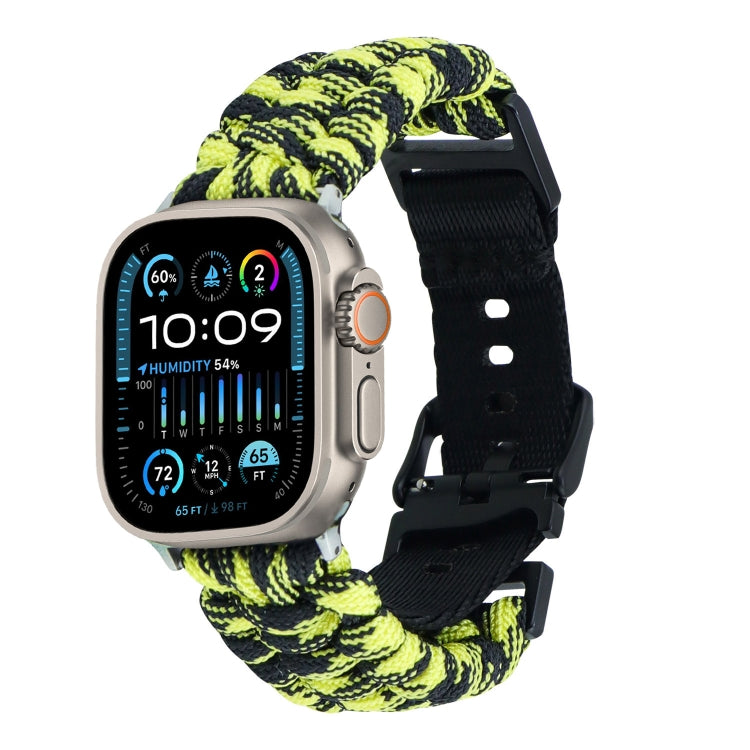 For Apple Watch Ultra 2 49mm Paracord Plain Braided Webbing Buckle Watch Band(Black Yellow) by buy2fix