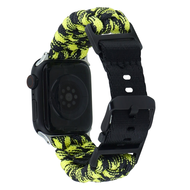 For Apple Watch Ultra 2 49mm Paracord Plain Braided Webbing Buckle Watch Band(Black Yellow) by buy2fix