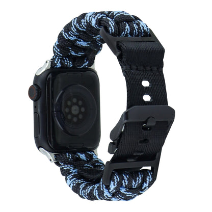 For Apple Watch Ultra 2 49mm Paracord Plain Braided Webbing Buckle Watch Band(Black Blue) by buy2fix