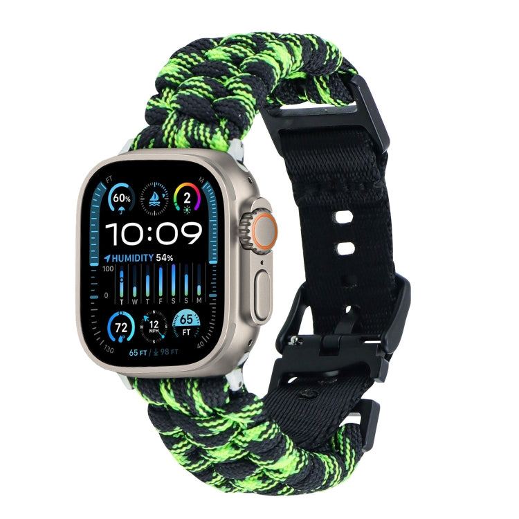 For Apple Watch Ultra 2 49mm Paracord Plain Braided Webbing Buckle Watch Band(Black Green) by buy2fix