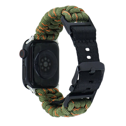 For Apple Watch Ultra 2 49mm Paracord Plain Braided Webbing Buckle Watch Band(Army Green Orange) by buy2fix