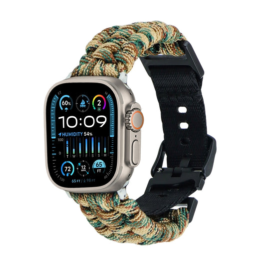 For Apple Watch Ultra 2 49mm Paracord Plain Braided Webbing Buckle Watch Band(Army Green Camouflage) by buy2fix