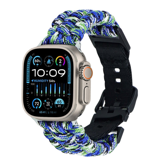 For Apple Watch Ultra 2 49mm Paracord Plain Braided Webbing Buckle Watch Band(Blue Green) by buy2fix